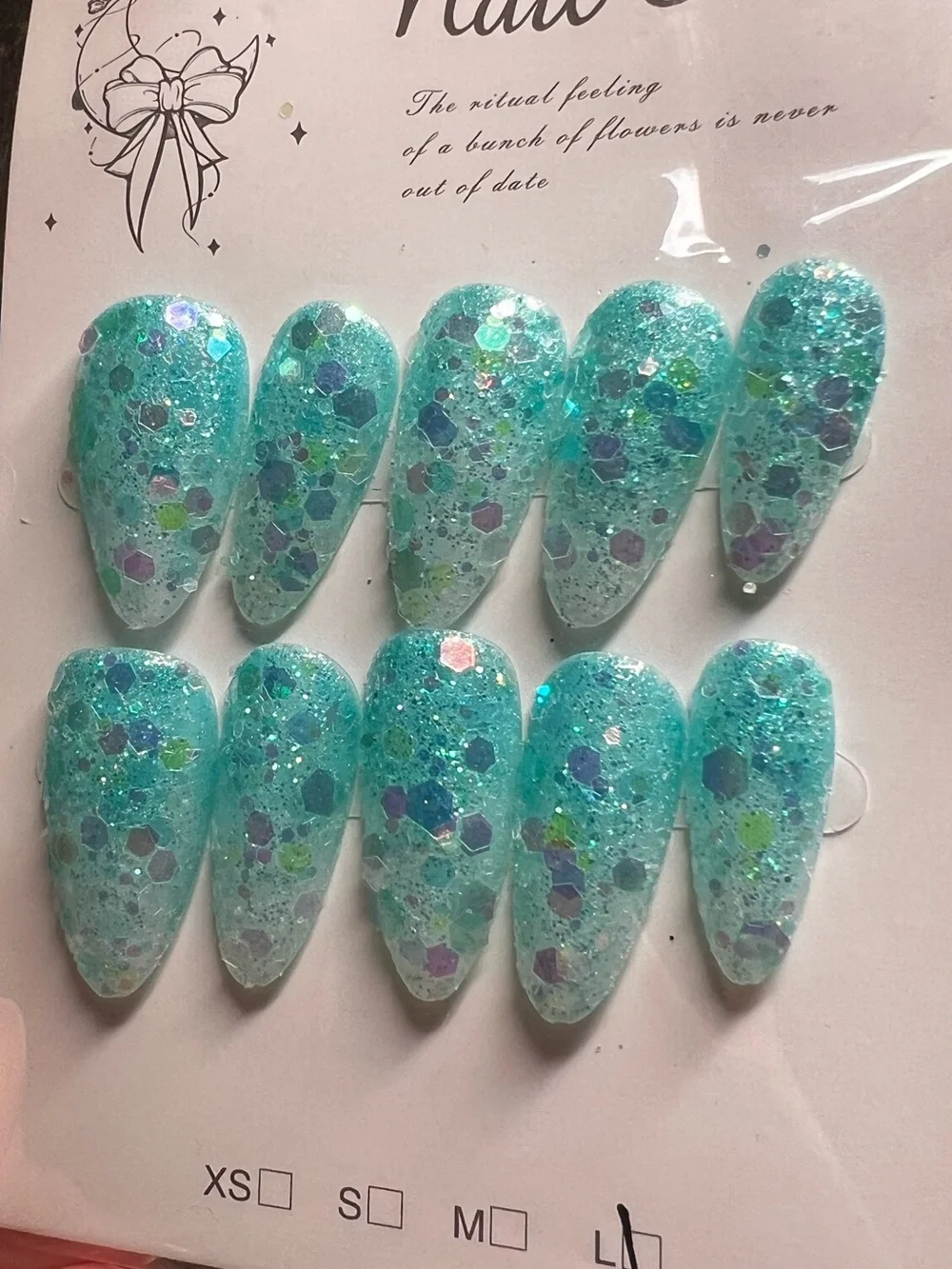 Turquoise Glitter Press-On Nails – Nail Art